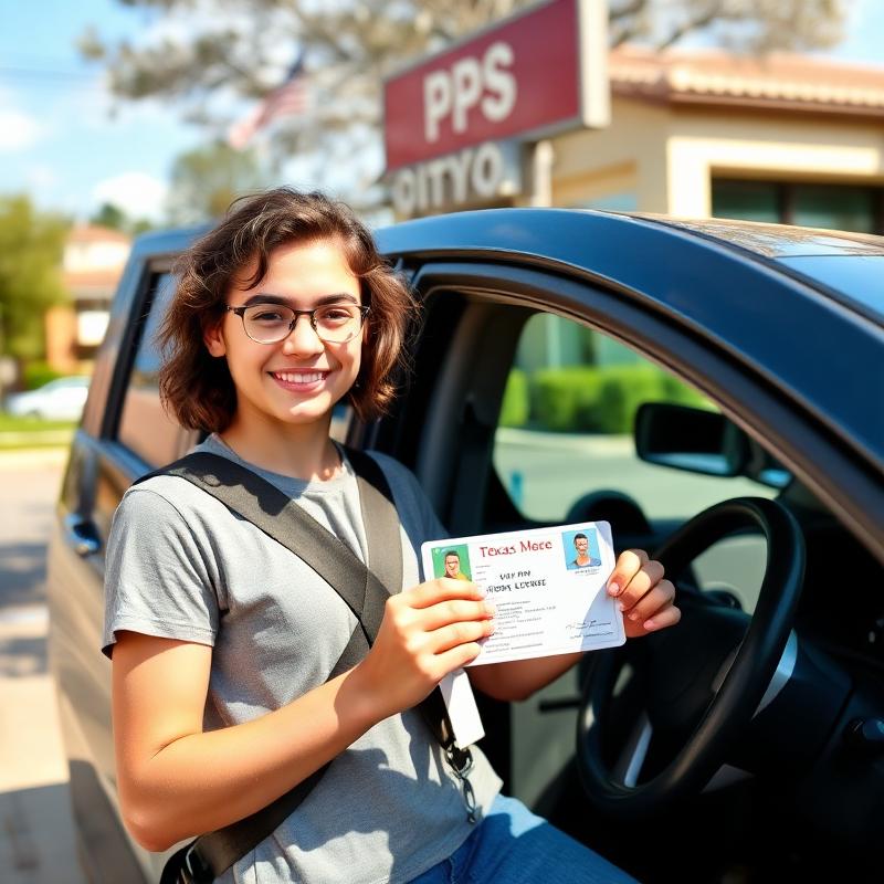 Happy new driver holding a Texas driver license